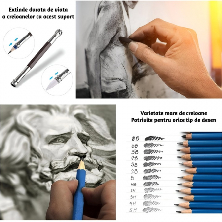 Trusa profesionala pentru schite VarioShop®, set desen cu 32 elemente, grafit, carbune, creioane, geanta inclusa, Negru [27]