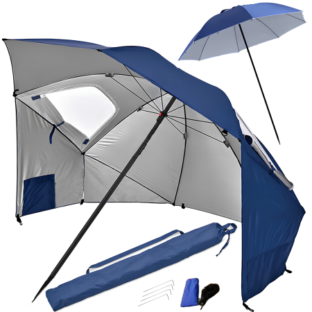 Umbrele și corturi de plajă - Umbrela de plaja 2 in 1 VarioShop®, cu protectie UV, paravan lateral si husa de transport
