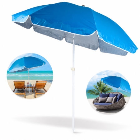 Sport, Travel & Plajă - Umbrela de plaja VarioShop®, pentru gradina si terasa, filtru UV cu inaltime si inclinare reglabile, 210 cm, albastru