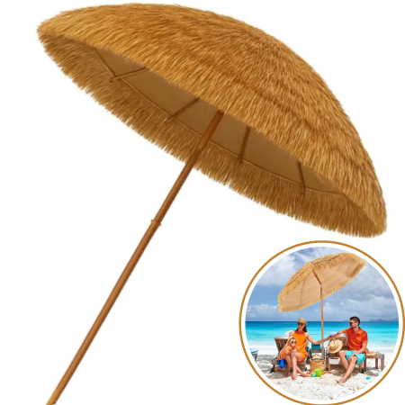 Umbrele și corturi de plajă - Umbrela pliabila VarioShop®, pentru plaja si gradina, stil hawaian, cupola 170 cm, inclinare 45°, inaltime reglabila 105-185 cm, husa inclusa, bej