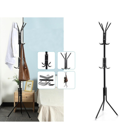 Umerase pentru haine si suporturi - Umeras metalic VarioShop®, 12 brate pe 3 niveluri, protectie haine, design robust si usor, inaltime 174 cm, Negru