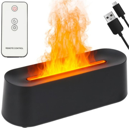 Electrocasnice & Climatizare - Umidificator de aer si difuzor de aromaterapie VarioShop®, 250 ml, efect flacara LED, rezervor 250 ml, cronometru 2-6h, oprire automata, telecomanda, negru