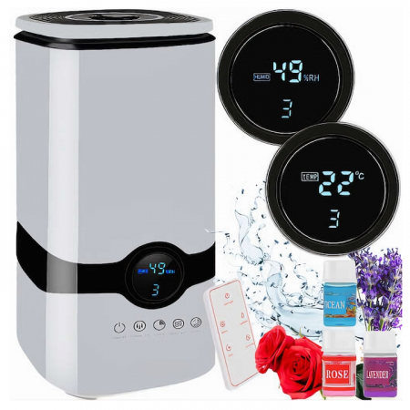 Electrocasnice & Climatizare - Umidificator de Aer Ultrasonic VarioShop®, Rezervor 4 L, 3 Uleiuri Esentiale Pure, Oprire Automata, Super Silentios, Aromaterapie, Telecomanda, Alb