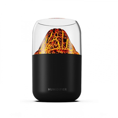Electrocasnice & Climatizare - Umidificator de aer VarioShop®, tip vulcan cu difuzor si aromaterapie, capacitate 300 ml, iluminare RGB, oprire automata, pentru dormitor, birou, living, 14.5 x 8.5 cm, Negru