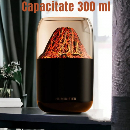 Umidificator de aer VarioShop®, tip vulcan cu difuzor si aromaterapie, capacitate 300 ml, iluminare RGB, oprire automata, pentru dormitor, birou, living, 14.5 x 8.5 cm, Negru [5]
