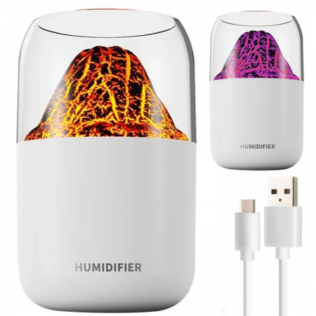 Umidificator de aer VarioShop®, tip vulcan cu difuzor si aromaterapie, iluminare RGB, oprire automata, pentru dormitor, birou, living, capacitate 300 ml, 14.5 x 8.5 cm, Alb [11]