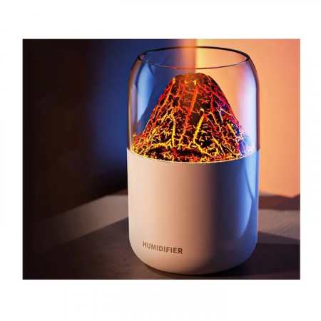Umidificator de aer VarioShop®, tip vulcan cu difuzor si aromaterapie, iluminare RGB, oprire automata, pentru dormitor, birou, living, capacitate 300 ml, 14.5 x 8.5 cm, Alb [8]