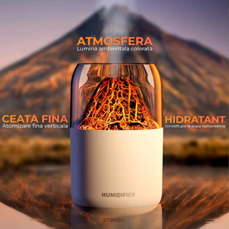 Umidificator de aer VarioShop®, tip vulcan cu difuzor si aromaterapie, iluminare RGB, oprire automata, pentru dormitor, birou, living, capacitate 300 ml, 14.5 x 8.5 cm, Alb [1]