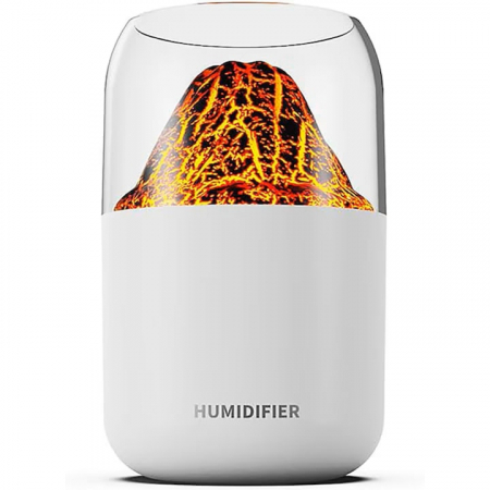 Electrocasnice & Climatizare - Umidificator de aer VarioShop®, tip vulcan cu difuzor si aromaterapie, iluminare RGB, oprire automata, pentru dormitor, birou, living, capacitate 300 ml, 14.5 x 8.5 cm, Alb