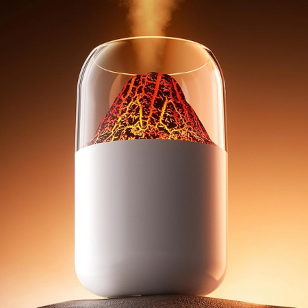 Umidificator de aer VarioShop®, tip vulcan cu difuzor si aromaterapie, iluminare RGB, oprire automata, pentru dormitor, birou, living, capacitate 300 ml, 14.5 x 8.5 cm, Alb [14]
