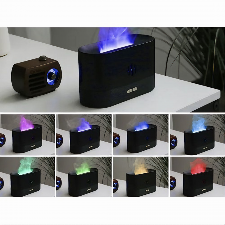 Umidificator de camera VarioShop®, efect de flacara, 7 Lumini + 3 Uleiuri esentiale pure, hidratare si aromaterapie, difuzor ultrasonic, silentios, capacitate 180 ml, 17x9, 8x7, 2 Negru [35]