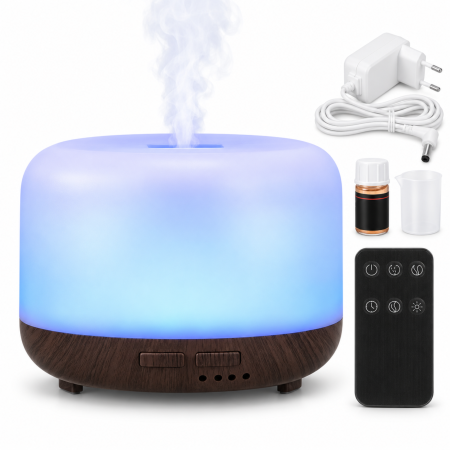 Umidificatoare - Umidificator ultrasonic 4 in 1 VarioShop® cu difuzor de aromaterapie, ionizator, 2 moduri de pulverizare, telecomanda, 7 culori LED, temporizator 2/4 ore, rezervor 300 ml, 12 W, alb/maro
