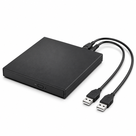 Accesorii hard disk-uri externe - Unitate optica externa CD/DVD VarioShop, citire discuri si scriere CD, USB 2.0, plug & play, CD 24x, DVD 8x, 14×13,5×1,5 cm, neagra