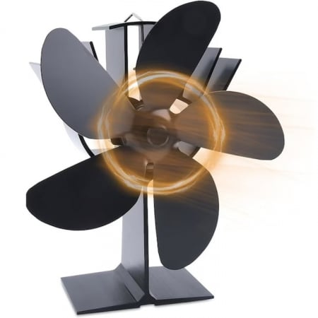 Accesorii sobe si seminee - Ventilator mecanic pentru semineu VarioShop®, 5 pale, maner practic, porneste la 60°C, temperatura maxima de 345°C, aluminiu/ otel inoxidabil, 10.5 x 7.5 x 24 cm, negru