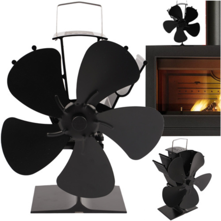 Accesorii sobe si seminee - Ventilator termoelectric pentru semineu VarioShop®, cu 5 pale, functionare fara electricitate, circulatie rapida a aerului, portabil, 16.3x9.5x22 cm, negru