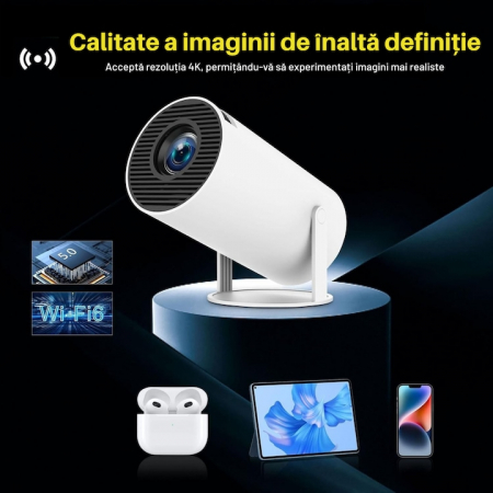 Videoproiector Portabil Smart 4K VarioShop®, 1200 lumeni, Wi-Fi 2.4/5G/BT4.1, Bluetooth 5.0, Sistem Operare Android TV 11.0, Rotire la 180°, Autofocus, Rezolutie 1280x720p HD, Quad Core, Interfata HDM [2]