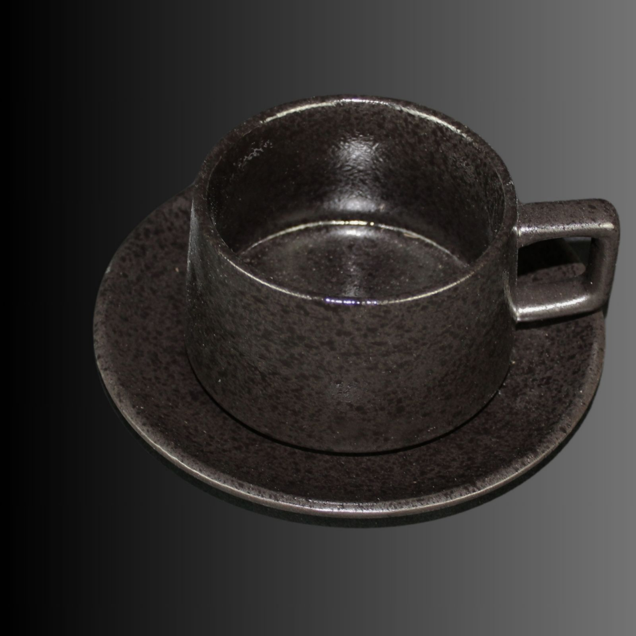 Cana cu farfurie cafea ,porțelan, neagră stil minimalist [3]