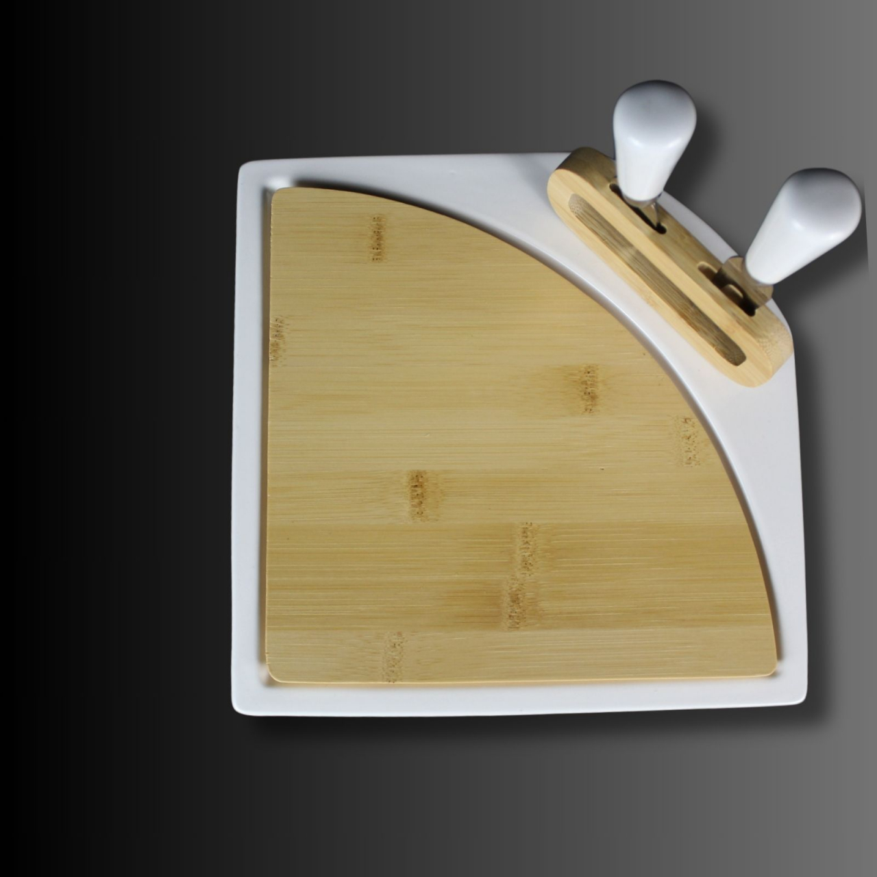 CUT&SERVE, platou branzeturi ceramica si bambus ,cutite incluse [2]