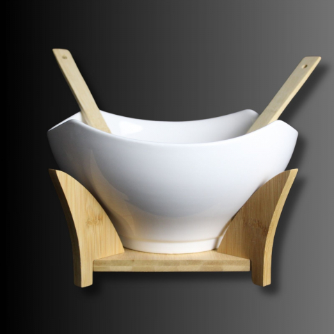 Bucatarie - BAMBOO BOWL, bol /vas pentru salata ceramica si bambus