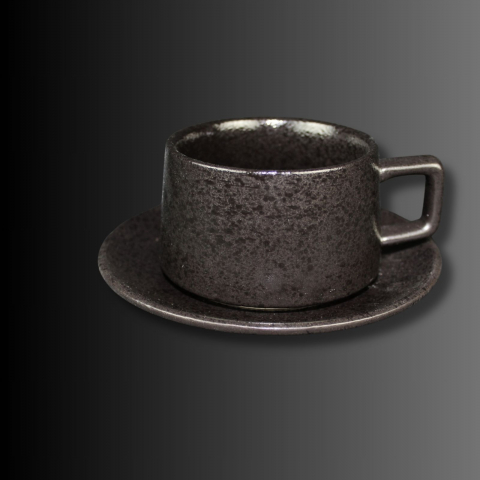 Cani - Cana cu farfurie cafea ,porțelan, neagră stil minimalist