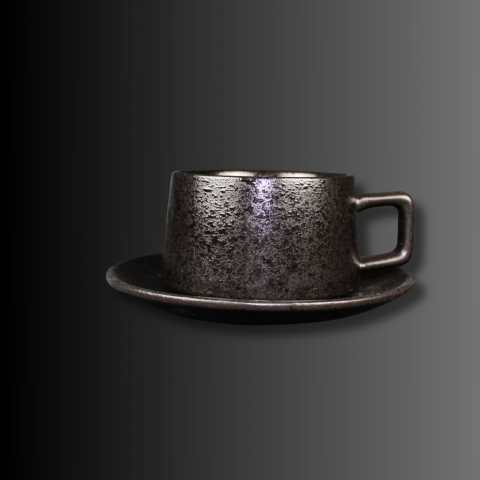 Cana cu farfurie cafea ,porțelan, neagră stil minimalist [1]