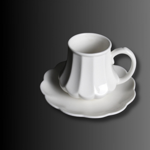 Set cești portelan alb vintage cu suport bambus NOBLESSE [1]