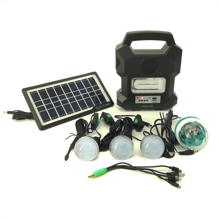 Kit panou solar, 10 W, acumulator lithium, USB, 3 becuri, bec rotativ inclus [2]