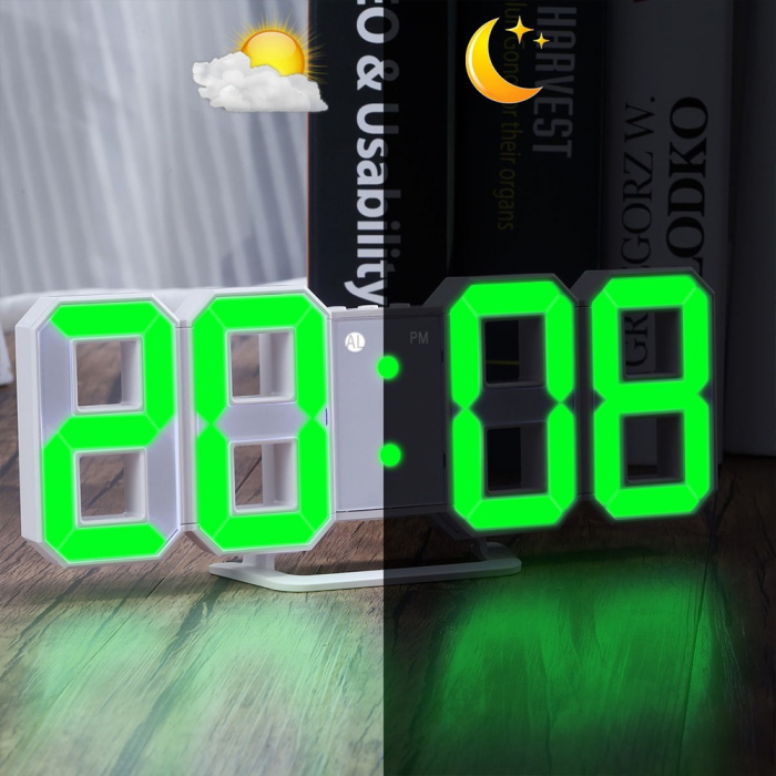 Ceas digital, Iluminat Verde, Efect 3D, Senzor de temperatura, Functie Alarma [1]