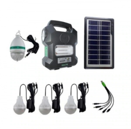 Kit panou solar, 10 W, acumulator lithium, USB, 3 becuri, bec rotativ inclus [0]