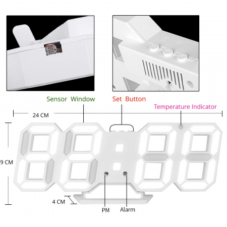 Ceas digital, Iluminat Verde, Efect 3D, Senzor de temperatura, Functie Alarma [4]