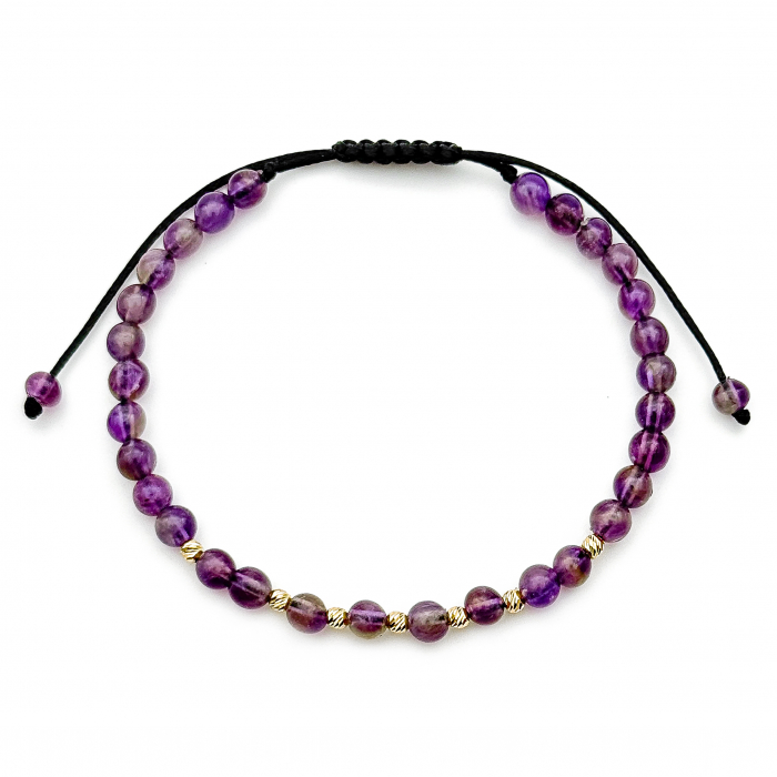 Amethyst Stones with 14K Gold Beads Bracelet [2]