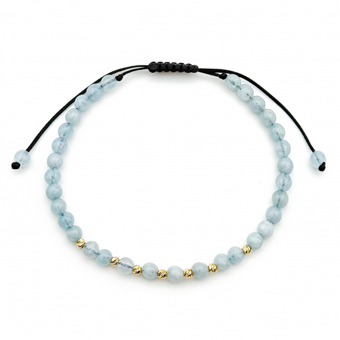 Aquamarine Stones with 14K Gold Beads Bracelet [2]