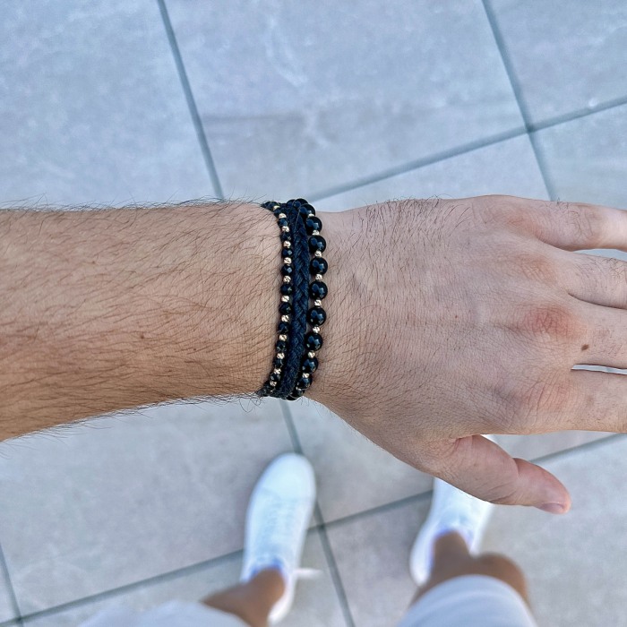 Faceted Onyx and 14K Gold Beads Bracelet [5]