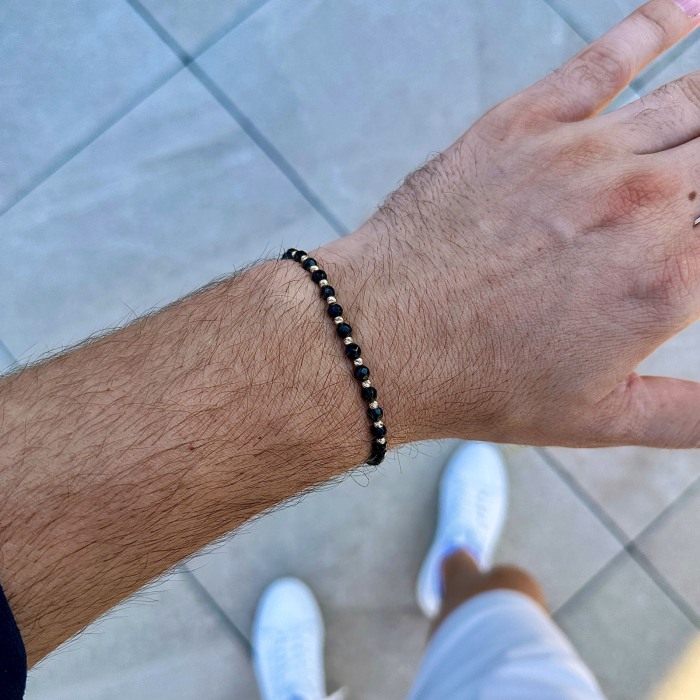 Faceted Onyx and 14K Gold Beads Bracelet [2]