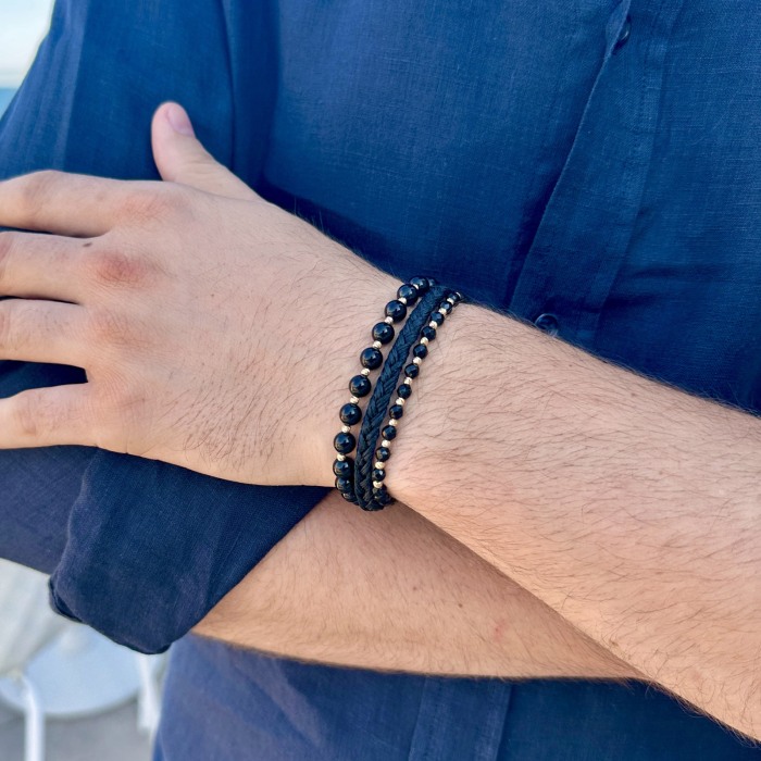 Faceted Onyx and 14K Gold Beads Bracelet [4]