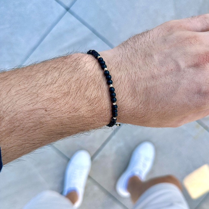 Bratara din Snur cu Bile Aur 14K si Onix Mat [2]