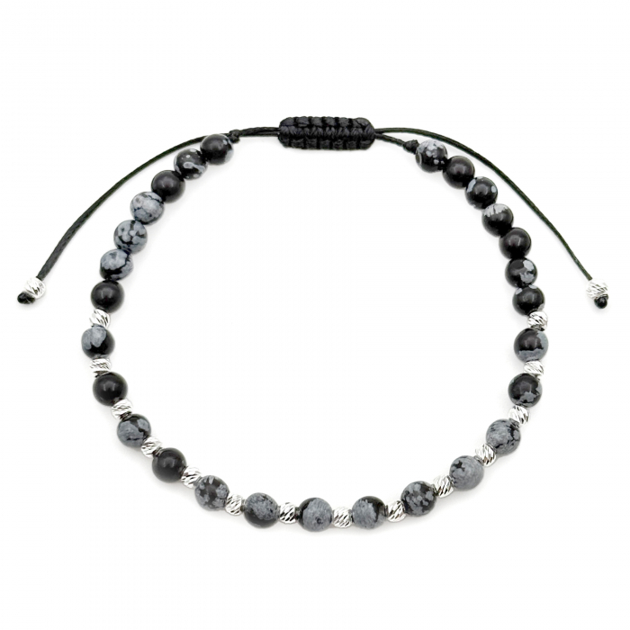 Obsidian and 925 Sterling Silver Beads Bracelet [2]