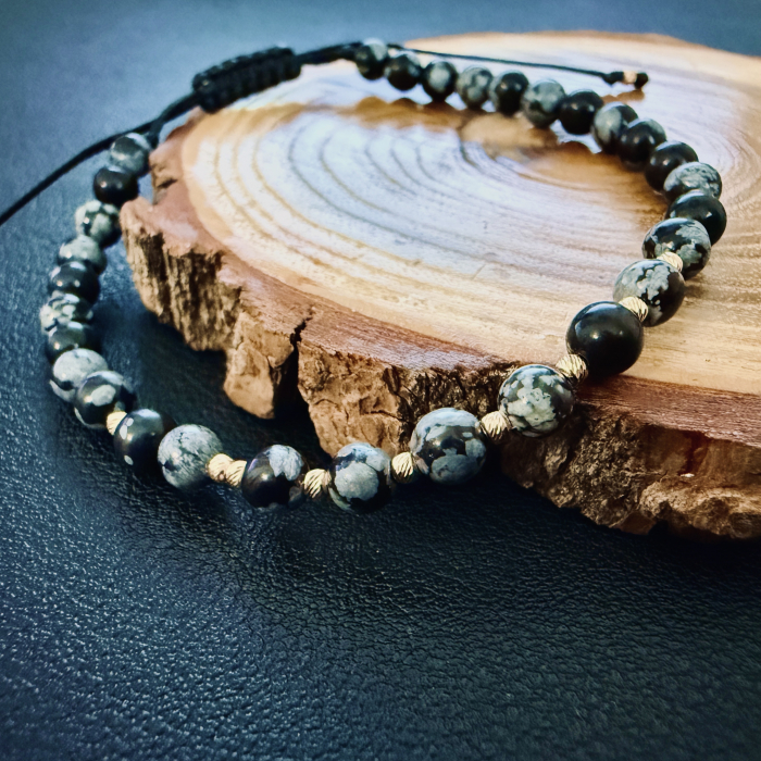 Obsidian and 14K Gold Beads Bracelet [4]