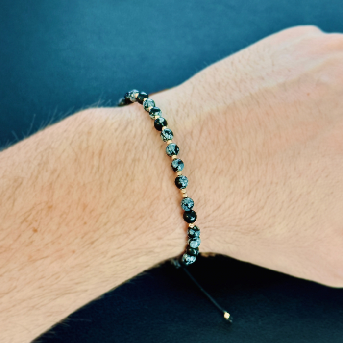Obsidian and 14K Gold Beads Bracelet [5]