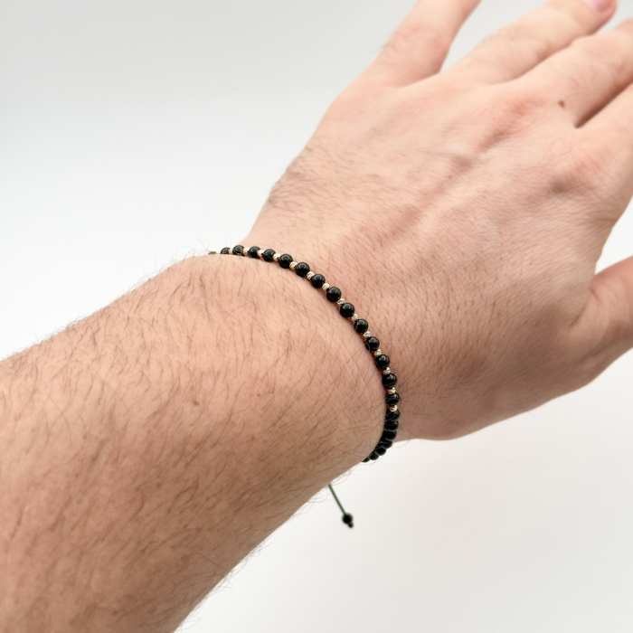 Bratara din Snur Velar cu Onix 3mm si Bile din Aur 14K [3]