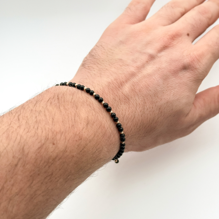Bratara din Snur Velar cu Onix 3mm si Bile din Aur 14K [3]