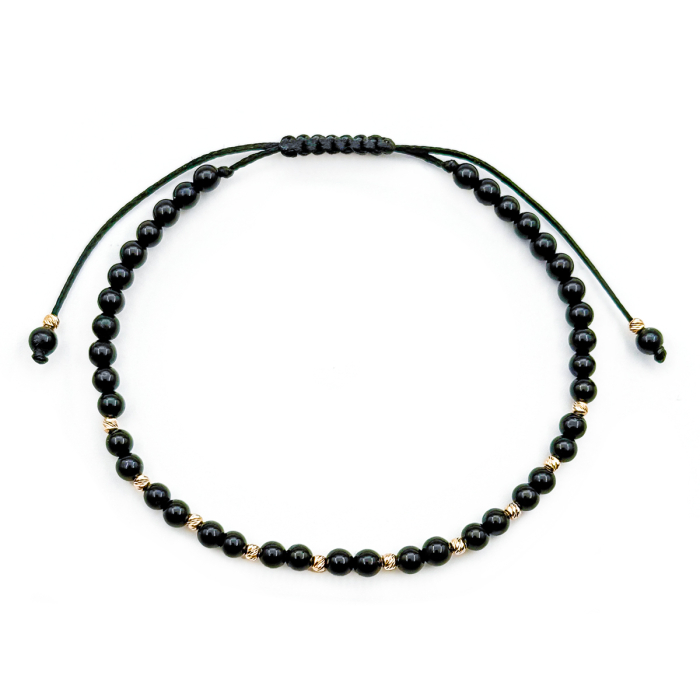 Bratara din Snur Velar cu Onix 3mm si Bile din Aur 14K [2]
