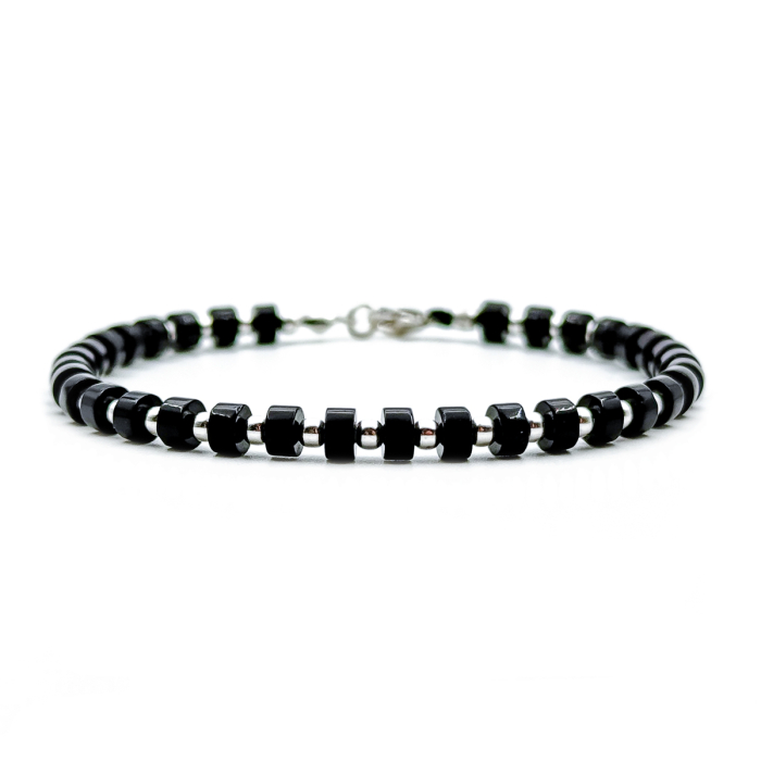 Onyx Disc and 925 Sterling Silver Beads Bracelet [1]