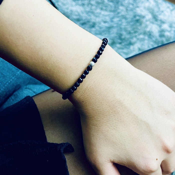 Faceted Onyx and 925 Sterling Silver Stardust Bead Bracelet [2]