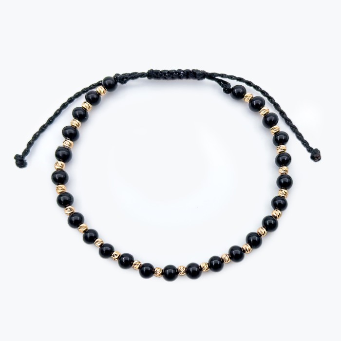 Onyx and Full 14K Gold Beads Bracelet [2]