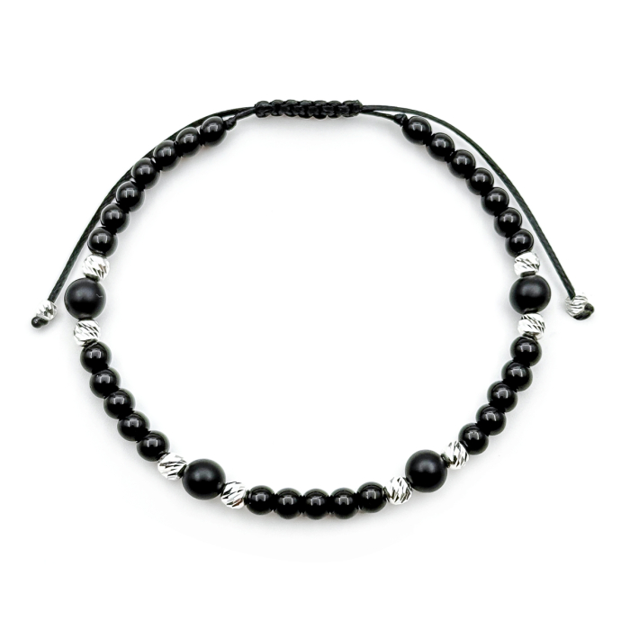 Onyx and 925 Sterling Silver Beads Bracelet [2]