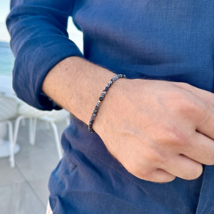 Bratara din Snur cu Bile Aur 14K si Pietre semipretioase Agate, Onix [2]