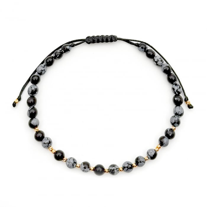 Obsidian and 14K Gold Beads Bracelet [2]