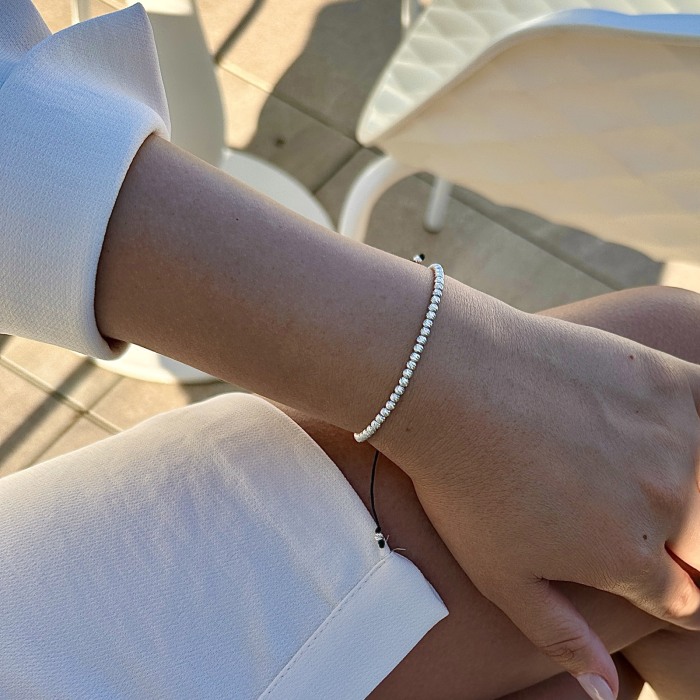 Thread with 925 Sterling Silver Slash Beads Bracelet [2]