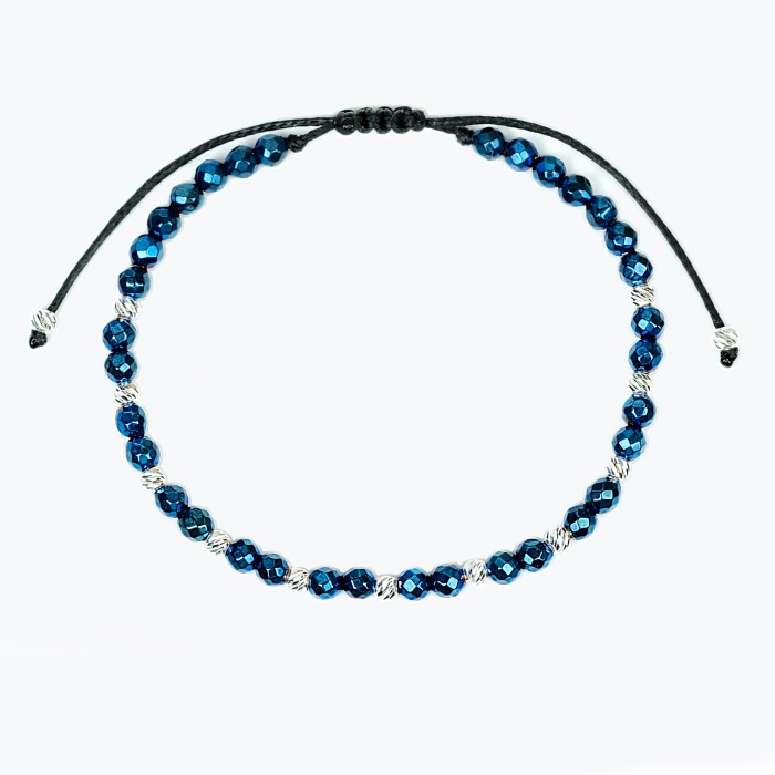 Faceted Blue Hematite and 925 Sterling Silver Beads Bracelet [2]